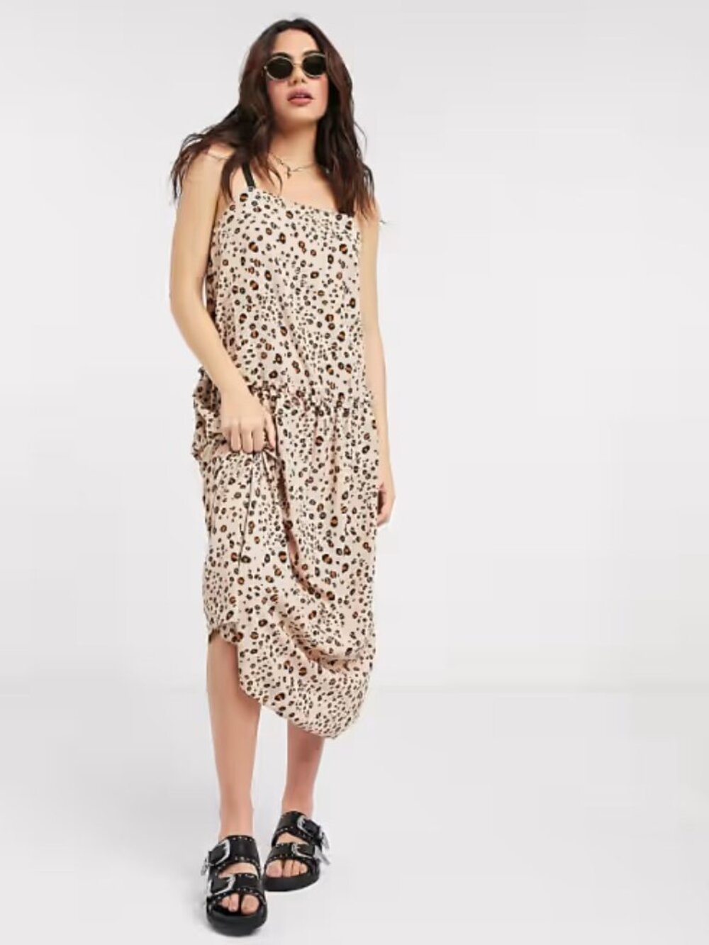 Topshop dropped waist midi dress in animal print